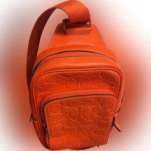 AUTHENTIC COACH ORANGE SIGNATURE EMBOSSED LEATHER TRACK PACK 14 #CH072